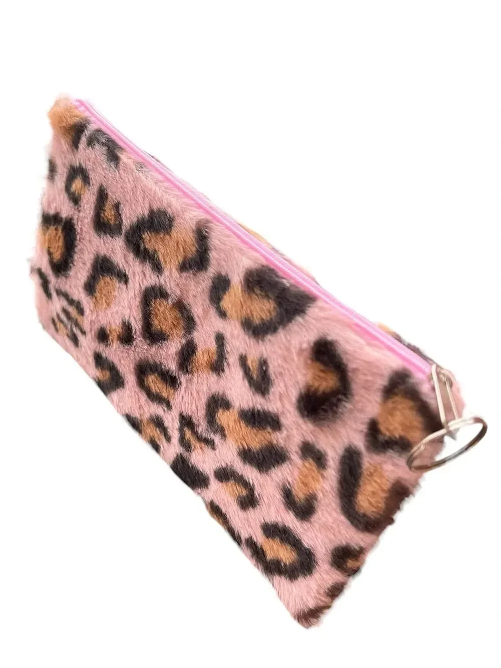 Pink Leopard Print Faux Fur Clutch With Keyring